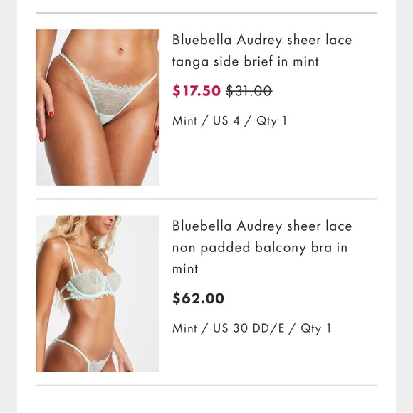 Bluebella Audrey Sheer Lace Balcony Bra 30DD - Picture 5 of 6